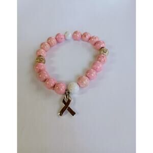 Stretch Breast Cancer Pink Bracelet with Silver Plated Charm